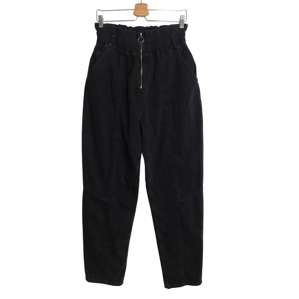 ba&sh Mony Black Paperbag Waist Tapered Denim Pants Noir Size 3 US 8 NEW